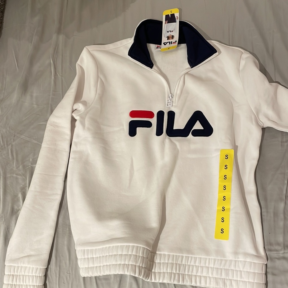 NWT Fila women Quarter Zip Pullover Mock neck white sweater Size small.